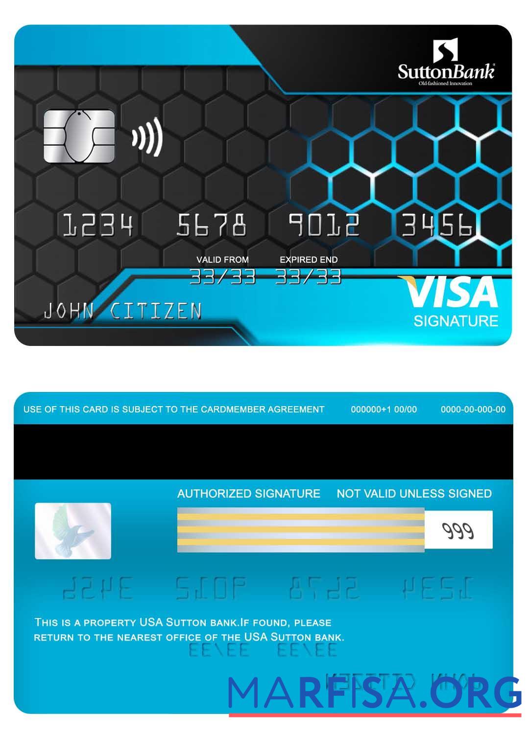 Printable USA Sutton bank signature card template